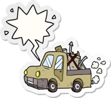 cartoon old truck full of junk with speech bubble sticker png