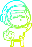 cold gradient line drawing of a cartoon stressed astronaut png