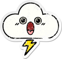 adesivo angustiado de uma nuvem de tempestade de desenho animado bonito png