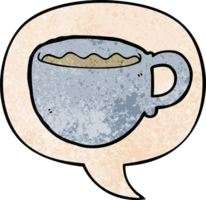 cartoon coffee cup with speech bubble in retro texture style png