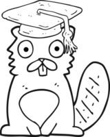 drawn black and white cartoon beaver graduate png