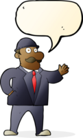 cartoon sensible business man in bowler hat with speech bubble png