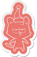 bored quirky cartoon  sticker of a cat wearing santa hat png