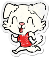 distressed sticker of a laughing cartoon dog jogging png