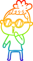 rainbow gradient line drawing of a cartoon woman wearing spectacles png