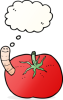 Cartoon-Tomate mit Wurm mit Gedankenblase png