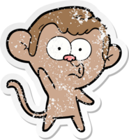 distressed sticker of a cartoon hooting monkey png