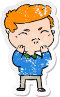 distressed sticker of a cartoon annoyed man png