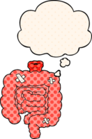 cartoon repaired intestines with thought bubble in comic book style png