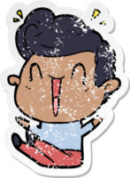 distressed sticker of a cartoon excited man png