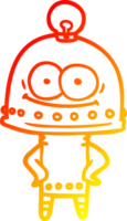 warm gradient line drawing of a happy carton robot with light bulb png