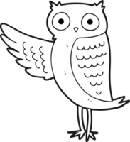 drawn black and white cartoon owl png