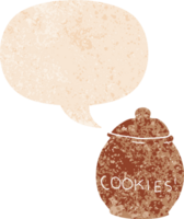 dessin animé biscuit pot avec discours bulle dans grunge affligé rétro texturé style png