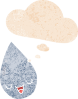 dessin animé goutte de pluie avec pensée bulle dans grunge affligé rétro texturé style png
