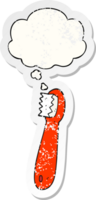 cartoon toothbrush with thought bubble as a distressed worn sticker png