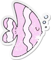 distressed sticker of a quirky hand drawn cartoon fish png