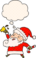 cartoon santa claus with hot cocoa with thought bubble in comic book style png