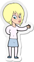 sticker of a cartoon woman making welcome gesture png