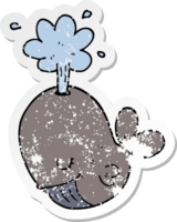 distressed sticker of a cartoon spouting whale png