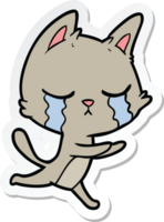 sticker of a crying cartoon cat running png