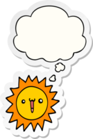 cartoon sun with thought bubble as a printed sticker png