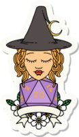 sticker of a human witch with natural twenty dice roll png