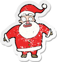 retro distressed sticker of a cartoon shocked santa claus png