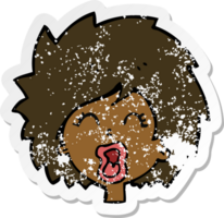 retro distressed sticker of a cartoon woman screaming png