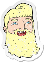 retro distressed sticker of a cartoon man with beard laughing png