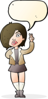 cartoon cool girl giving peace sign with speech bubble png