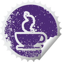 distressed sticker icon illustration of a hot cup of coffee png