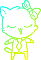 cold gradient line drawing of a cartoon cat with bow on head png