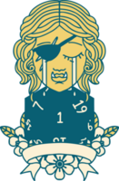 Retro Tattoo Style crying orc rogue character with natural one roll png
