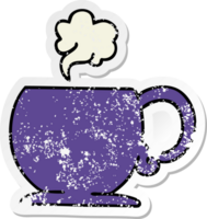 distressed sticker of a quirky hand drawn cartoon hot drink png