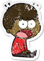 distressed sticker of a cartoon shocked man png