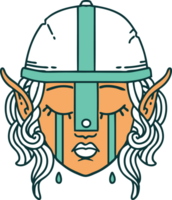 Retro Tattoo Style crying elven fighter character face png