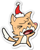 enojado mano dibujado pegatina dibujos animados de un zorro vistiendo Papa Noel sombrero png