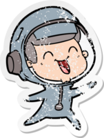 distressed sticker of a happy cartoon astronaut png