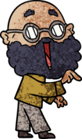 cartoon joyful man with beard pointing finger png