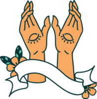 tatuaje tradicional con pancarta de manos místicas png
