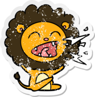 autocollant en détresse d'un lion rugissant de dessin animé png