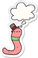 schattig tekenfilm worm met gedachte bubbel net zo een gedrukt sticker png