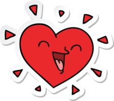 autocollant d'un coeur heureux de dessin animé dessiné à la main excentrique png