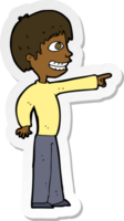 sticker of a cartoon grinning boy pointing png