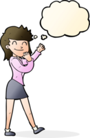 Cartoon glückliche Geschäftsfrau mit Gedankenblase png