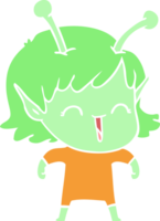 chica alienígena de dibujos animados de estilo de color plano riendo png