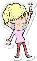 distressed sticker of a cartoon woman crying png