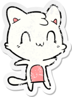 distressed sticker of a cartoon happy cat png