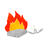 drawn retro cartoon computer hard drive burning png