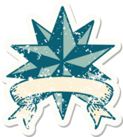 worn old sticker with banner of a star png